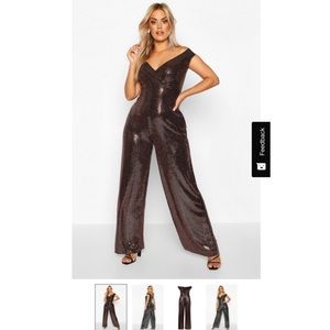 Sequin Off The Shoulder Wrap Leg Jumpsuit